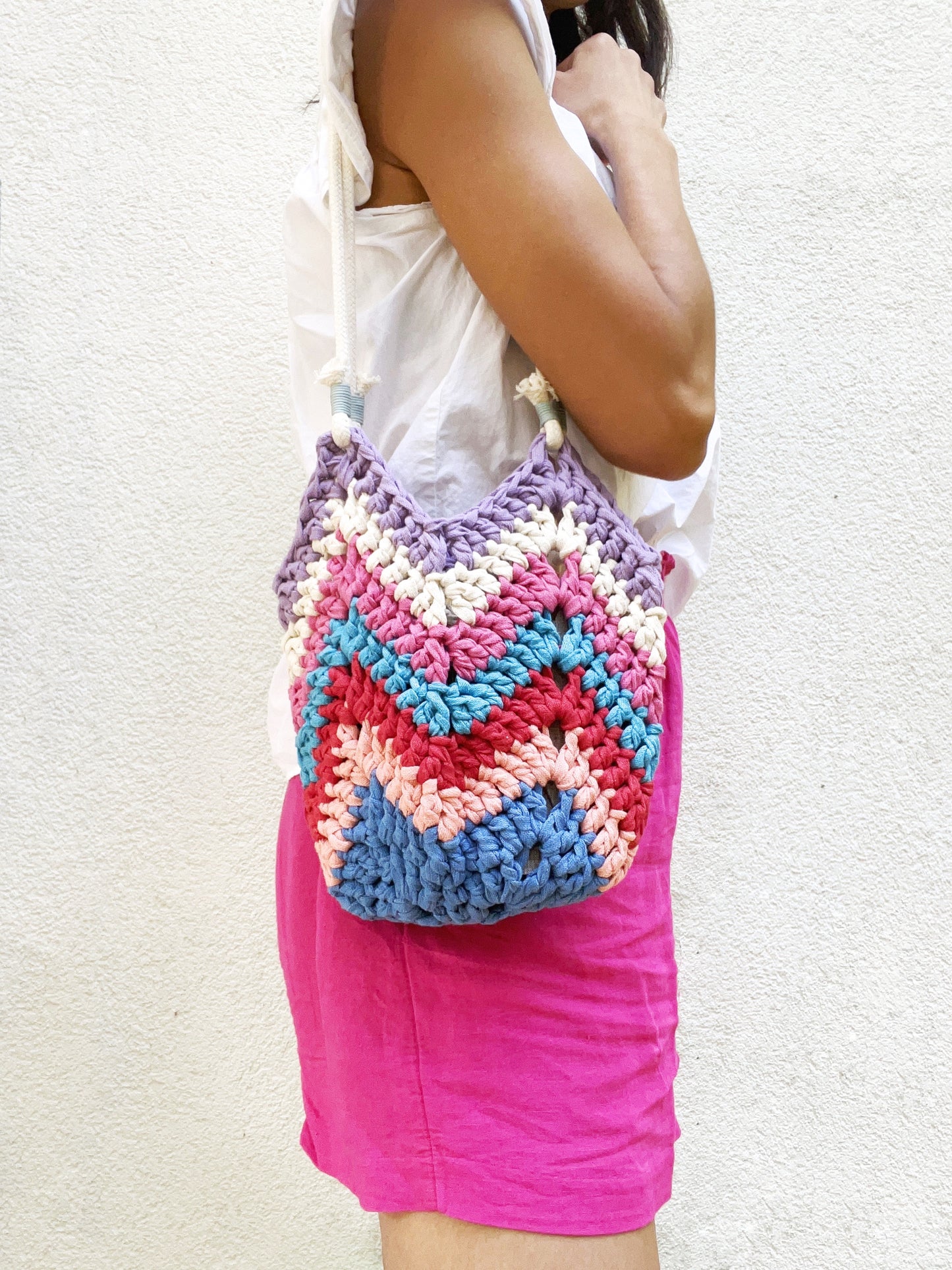 Crochet colourful boho bag