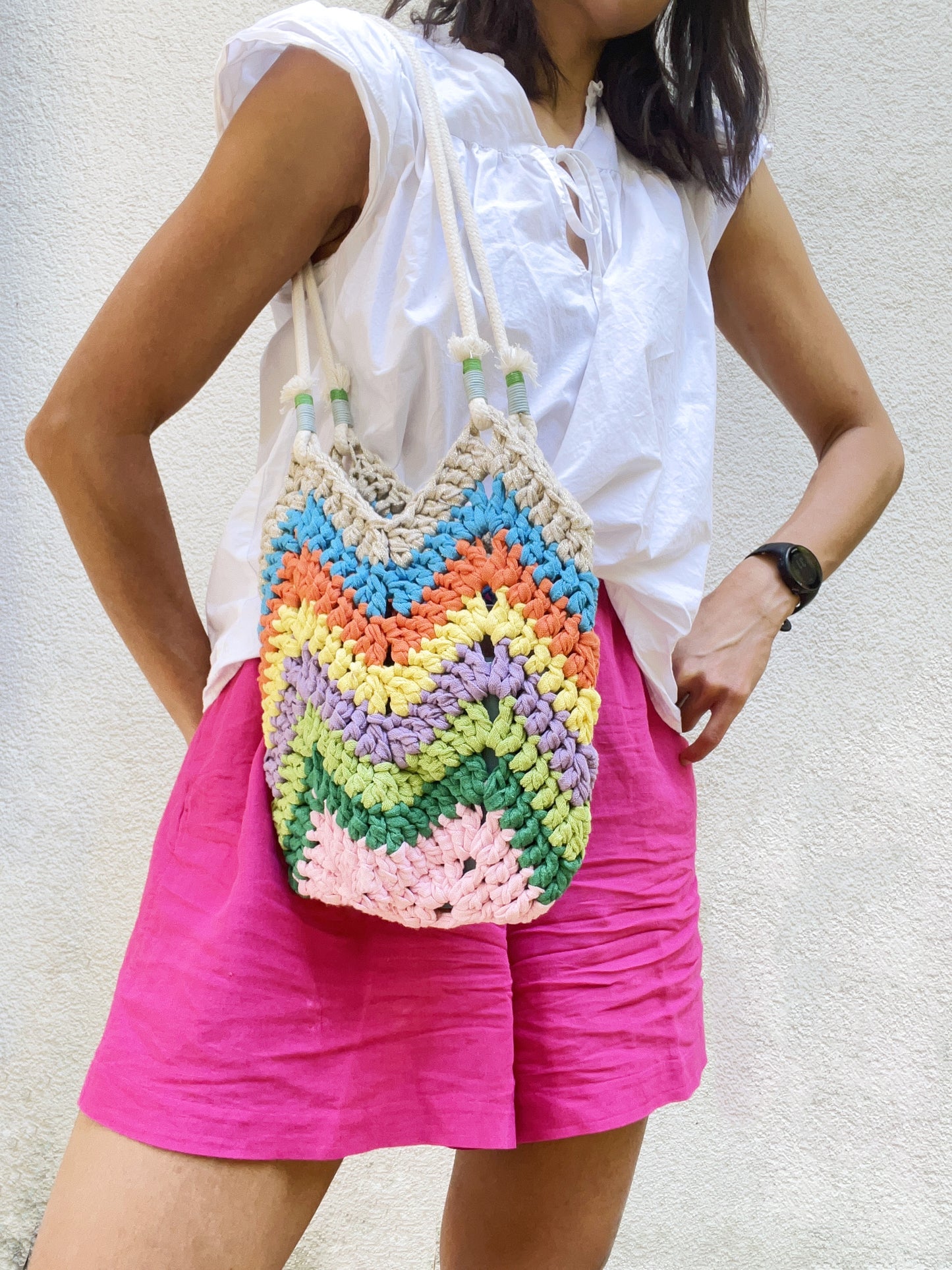 Crochet colourful boho bag