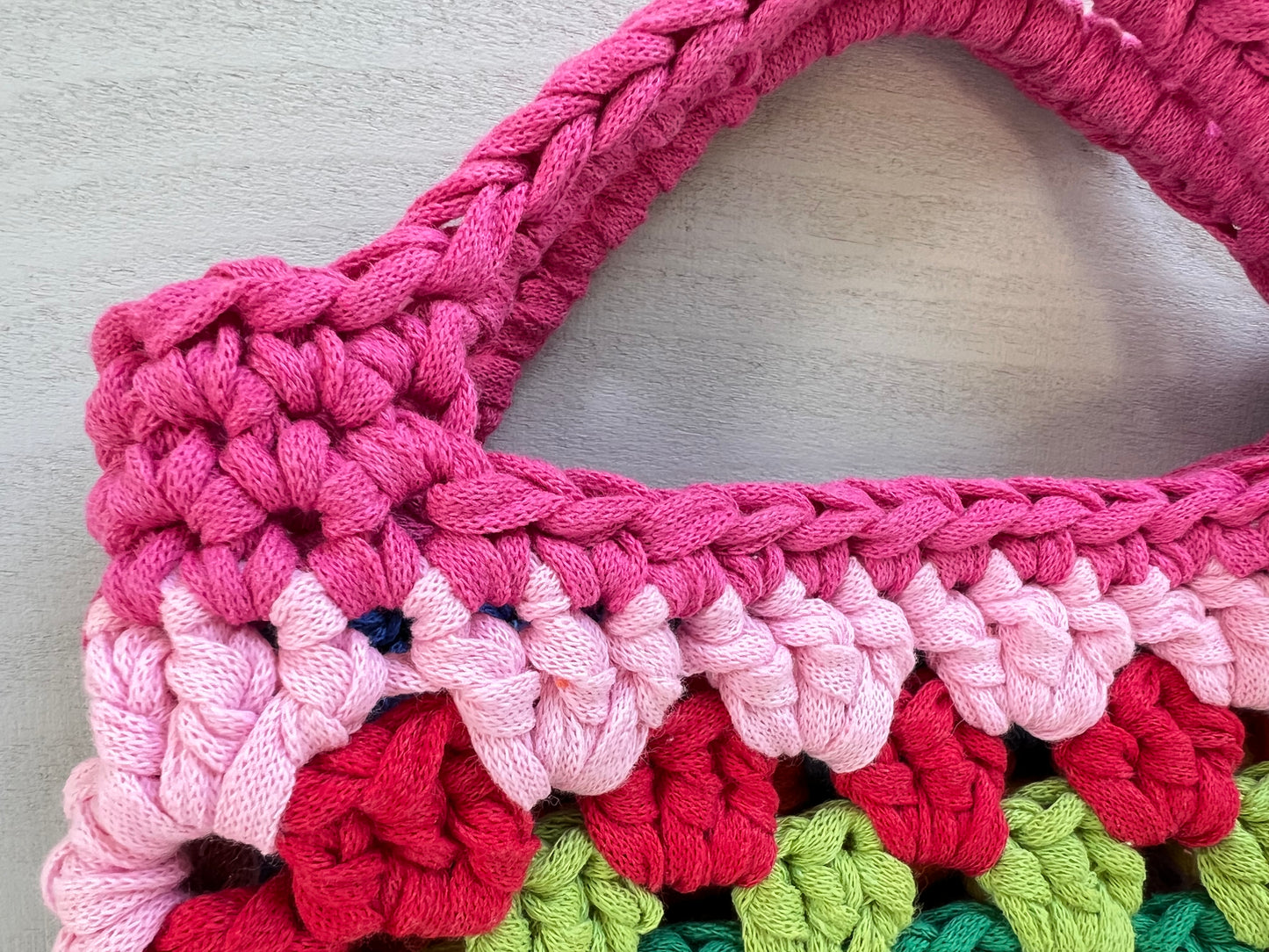 Crochet colourful granny square tote