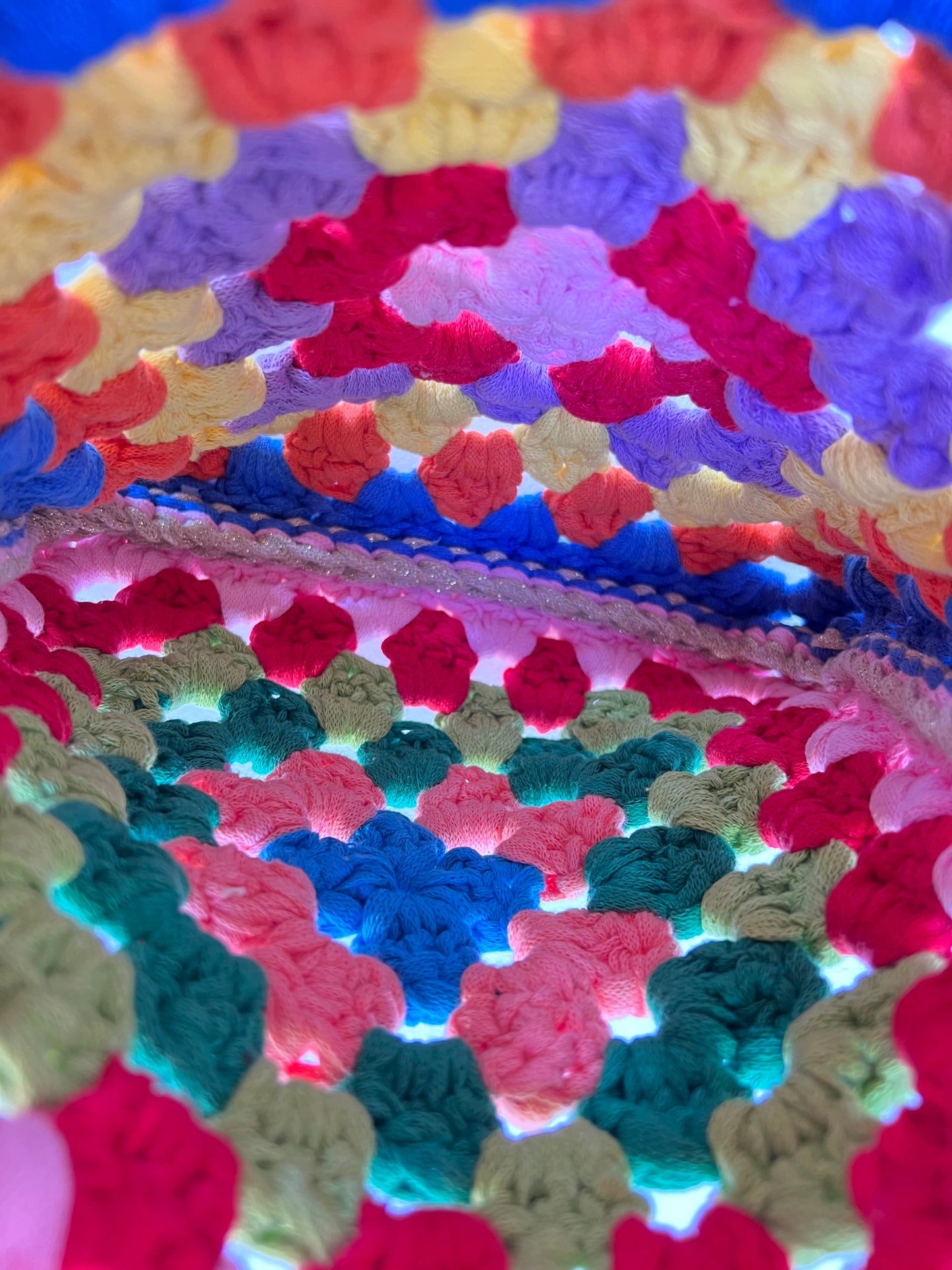Crochet colourful granny square tote