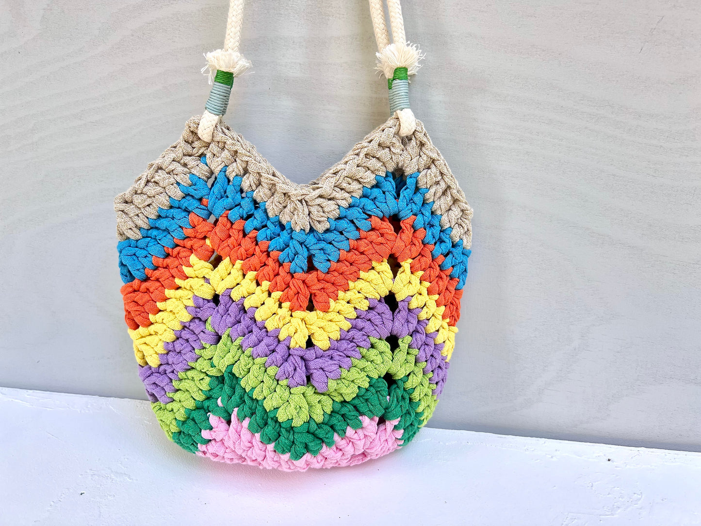 Crochet colourful boho bag