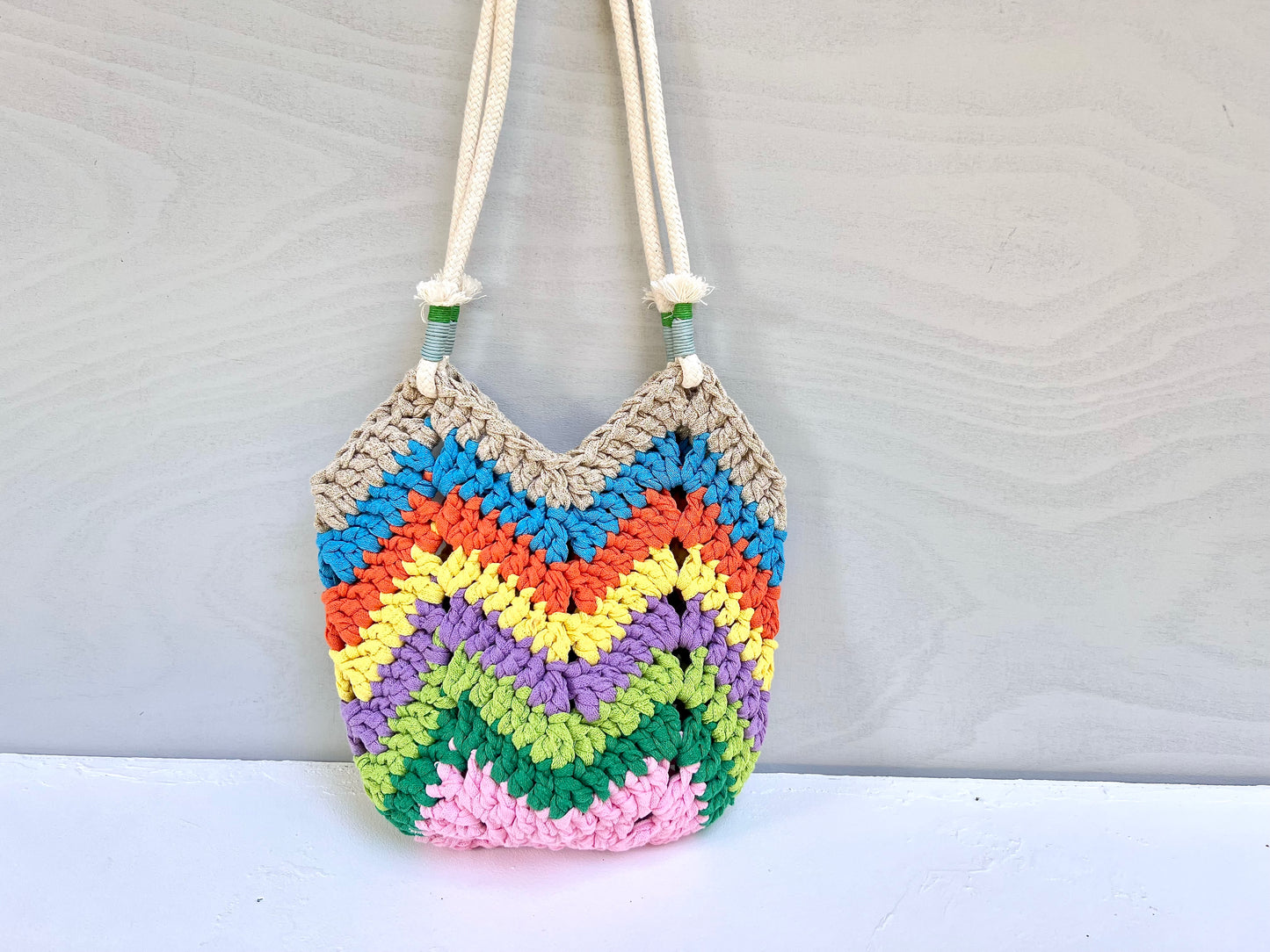 Crochet colourful boho bag