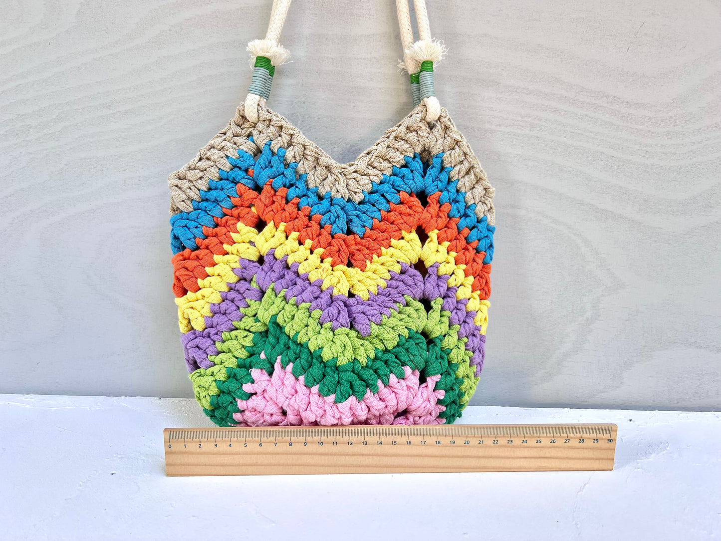 Crochet colourful boho bag
