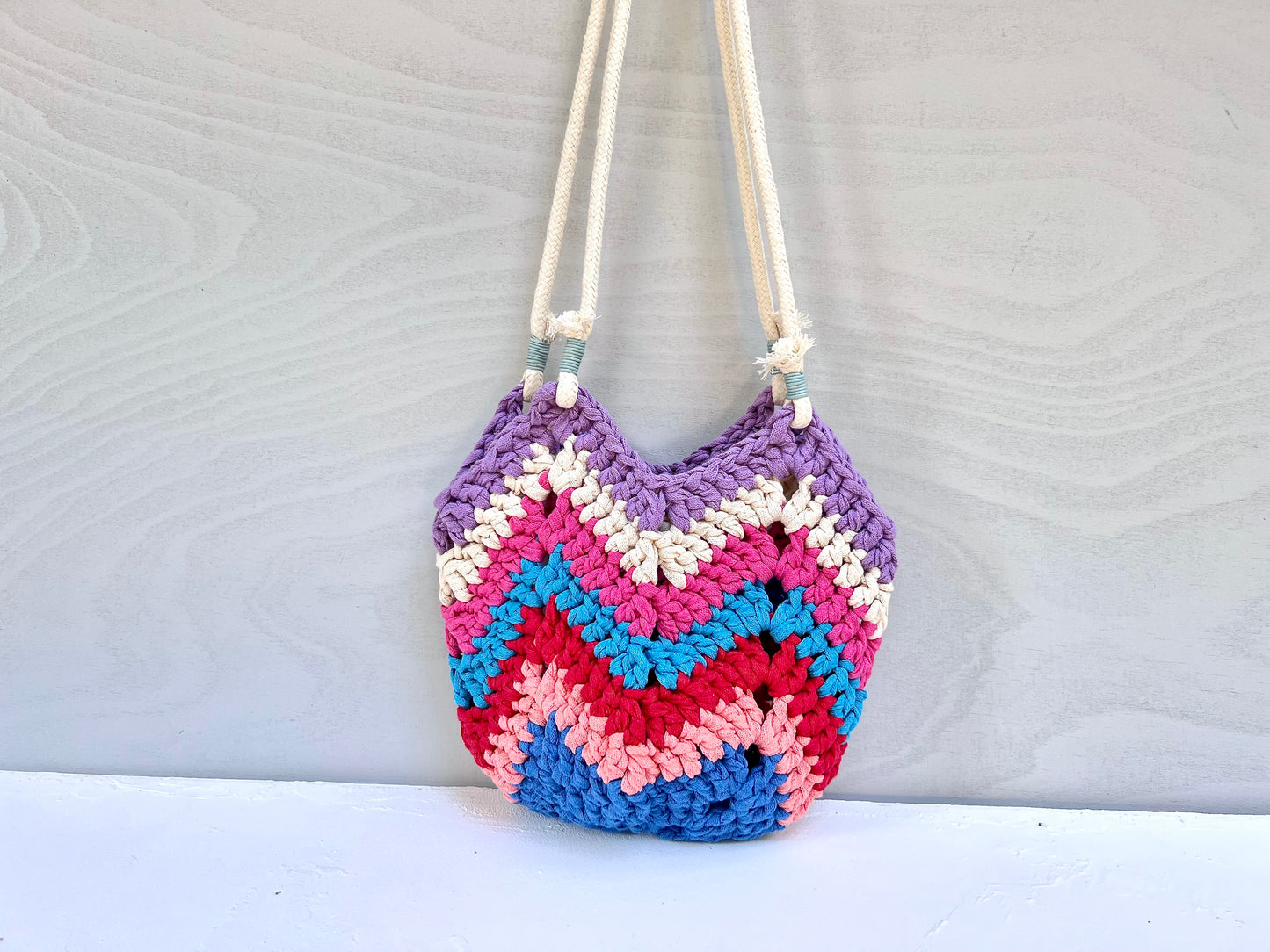 Crochet colourful boho bag