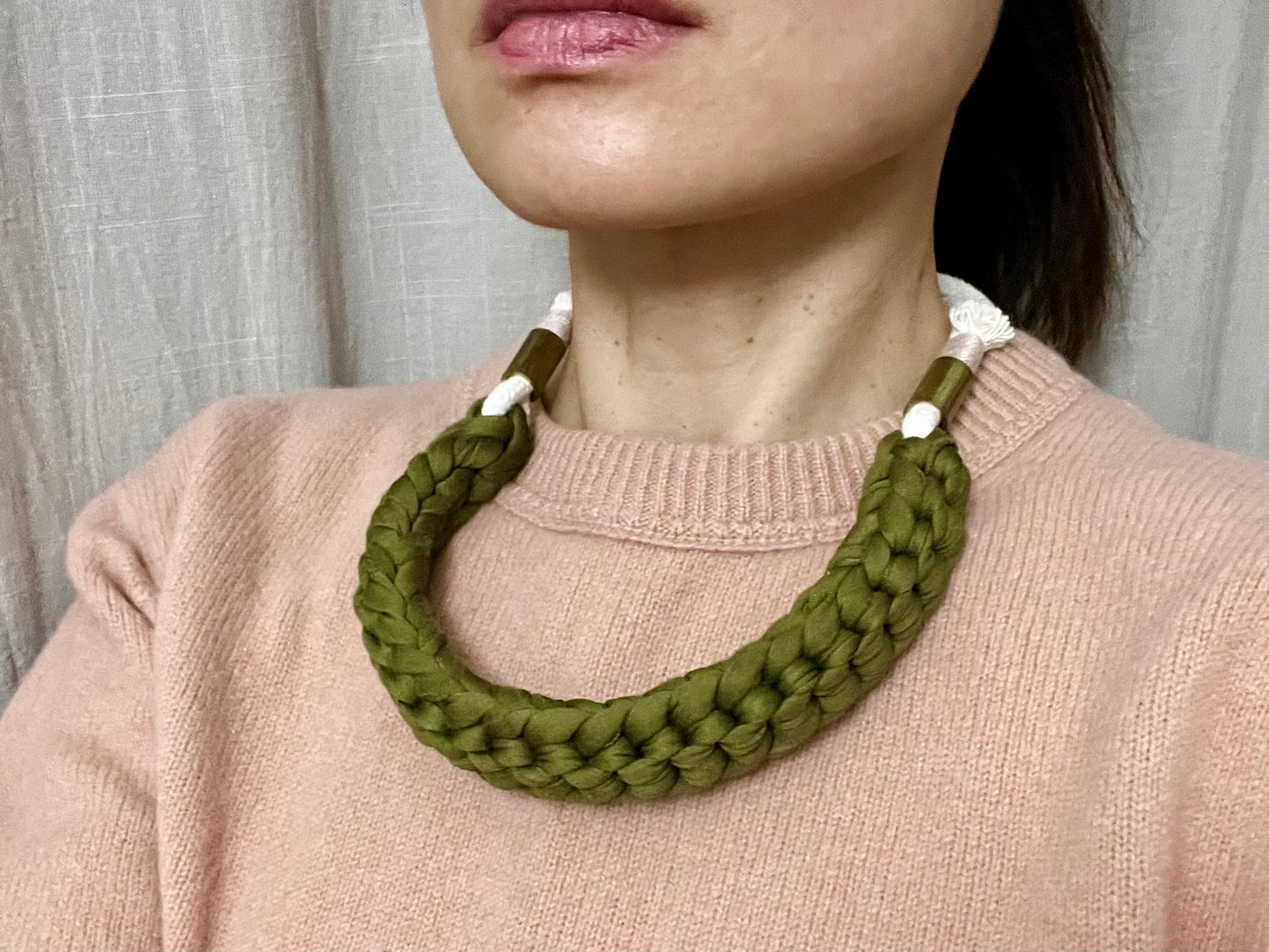 Crocheted olive green necklace