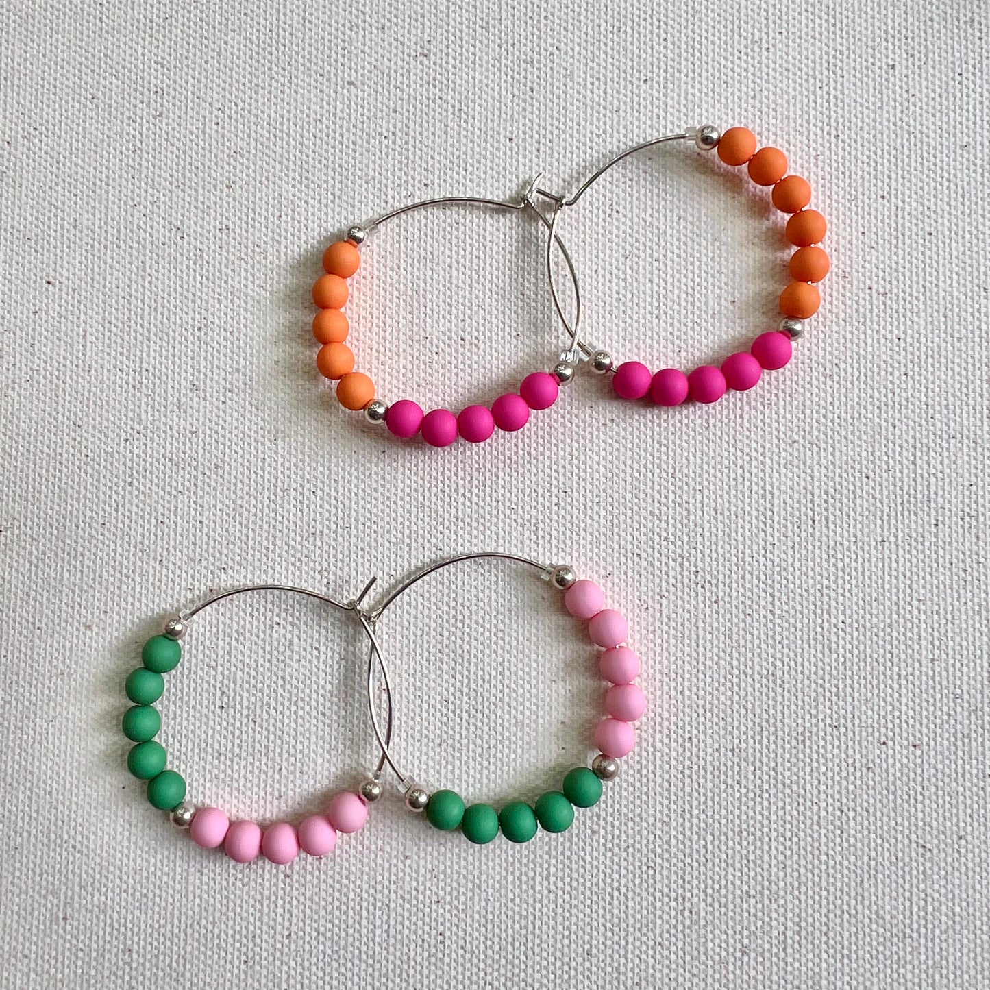 Beaded silver hoops BEA