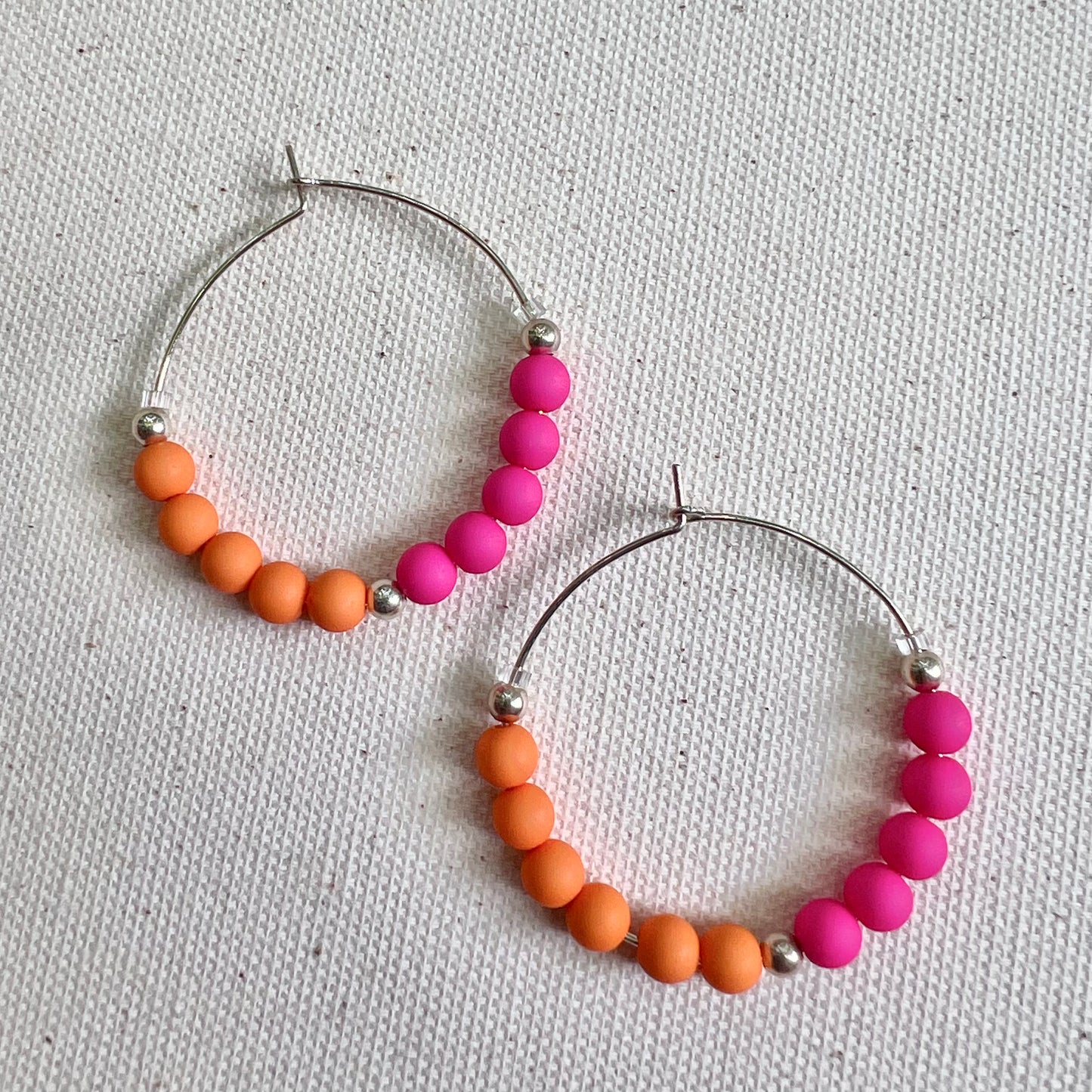 Beaded silver hoops BEA