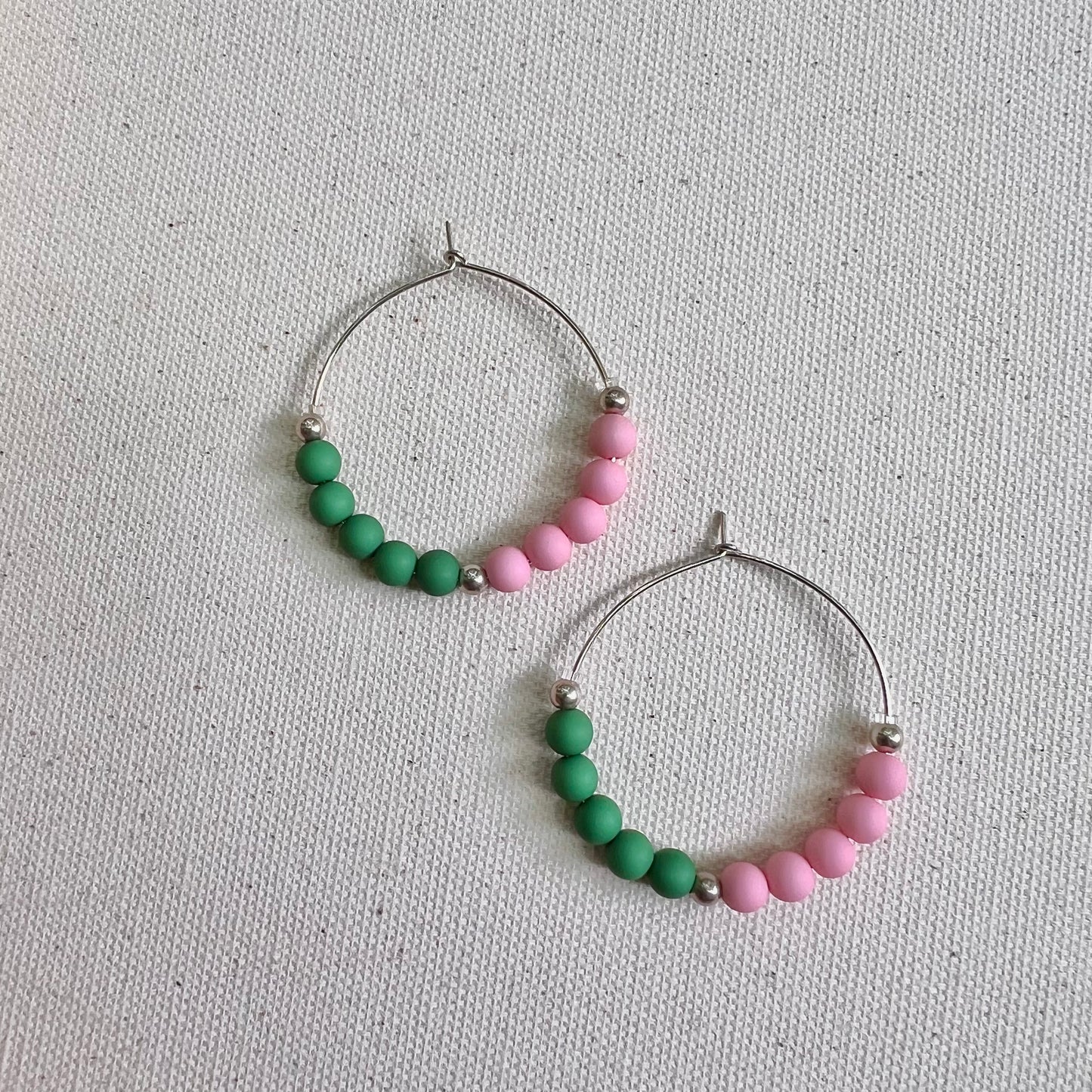 Beaded silver hoops BEA