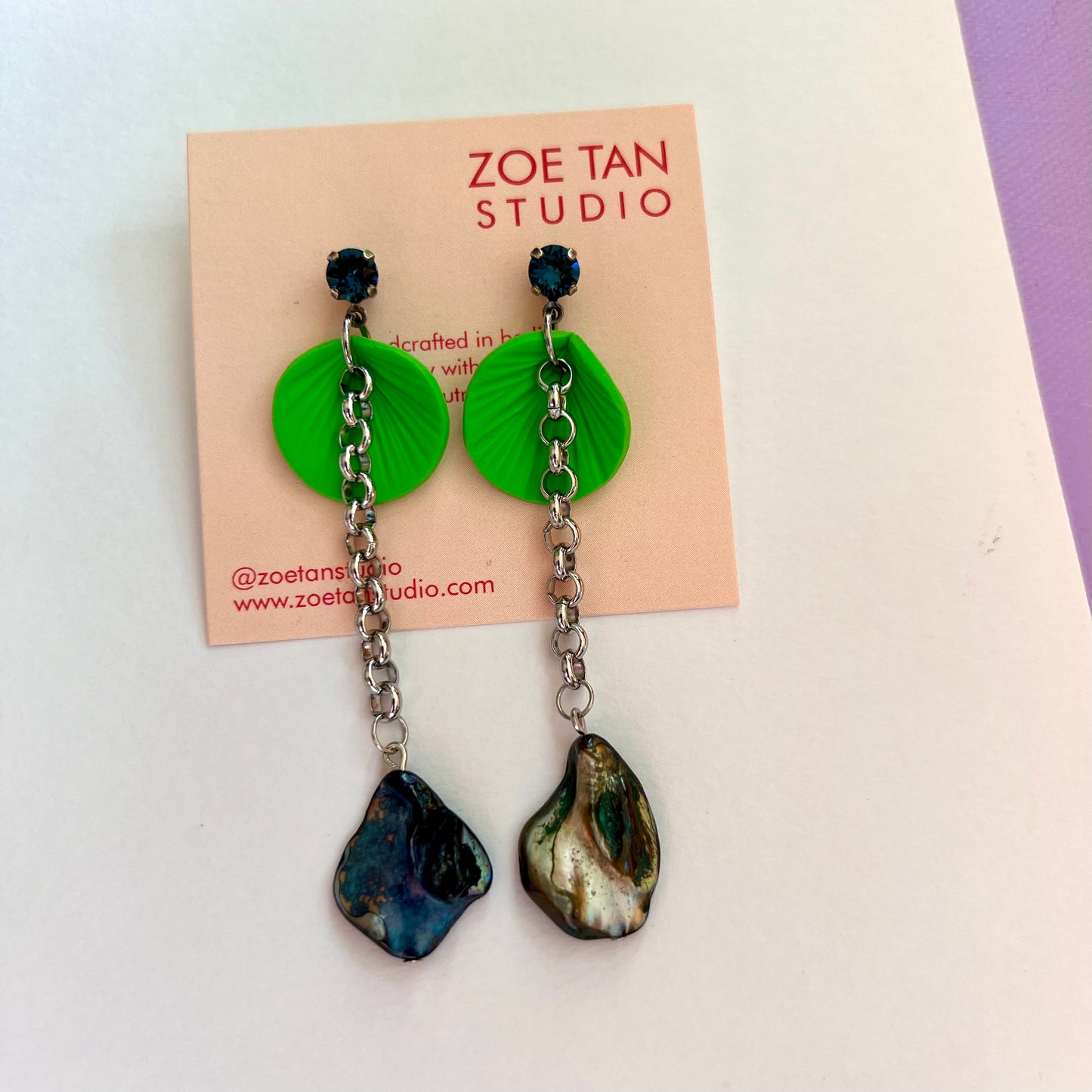 Lime green dangle earrings