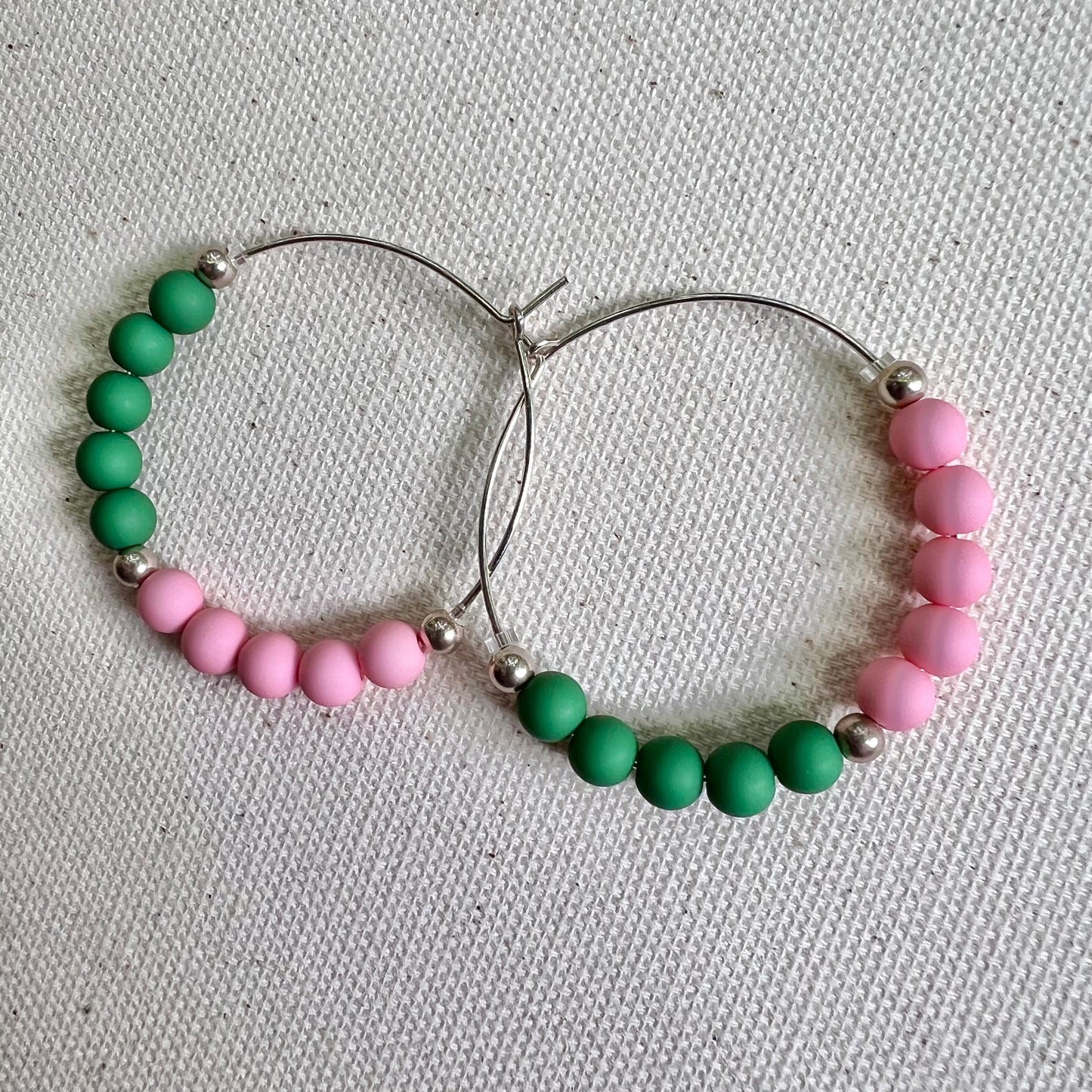 Beaded silver hoops BEA