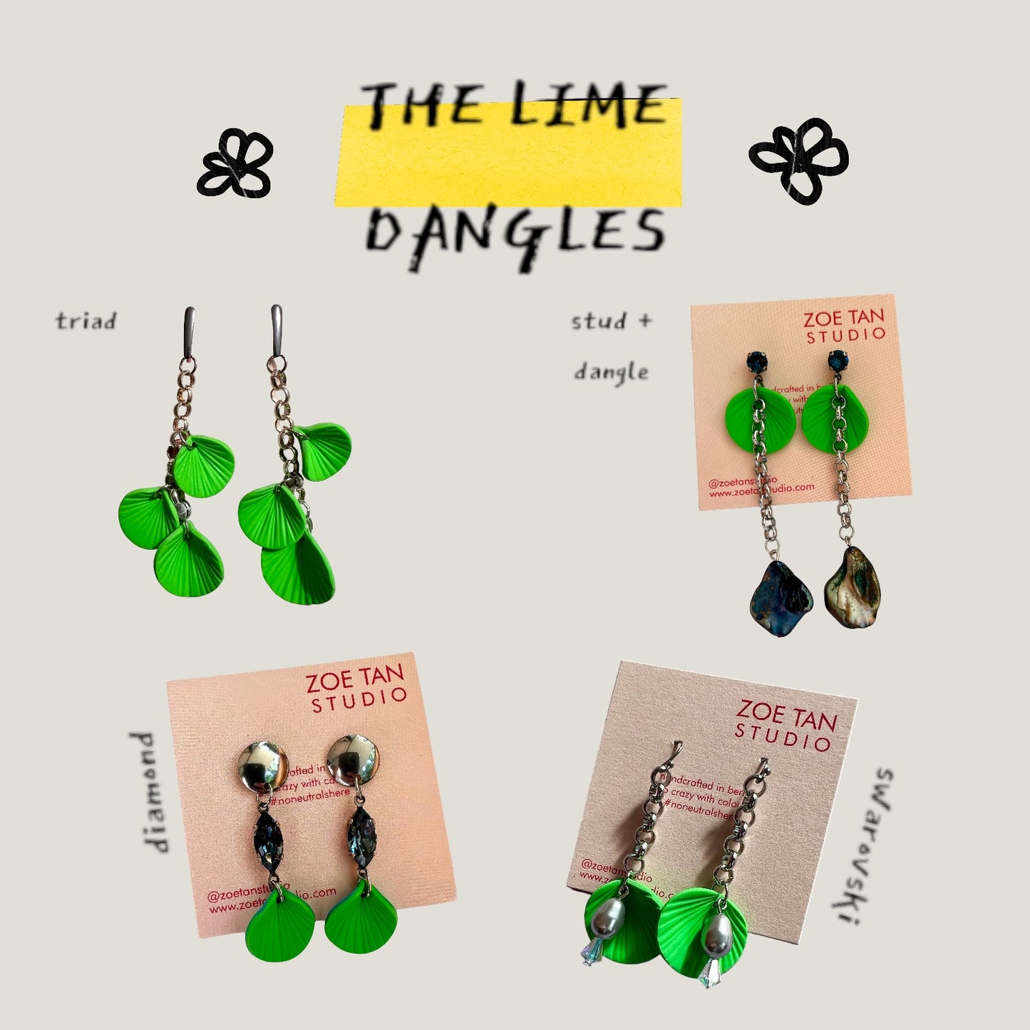 Lime green dangle earrings