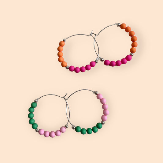 Beaded silver hoops BEA