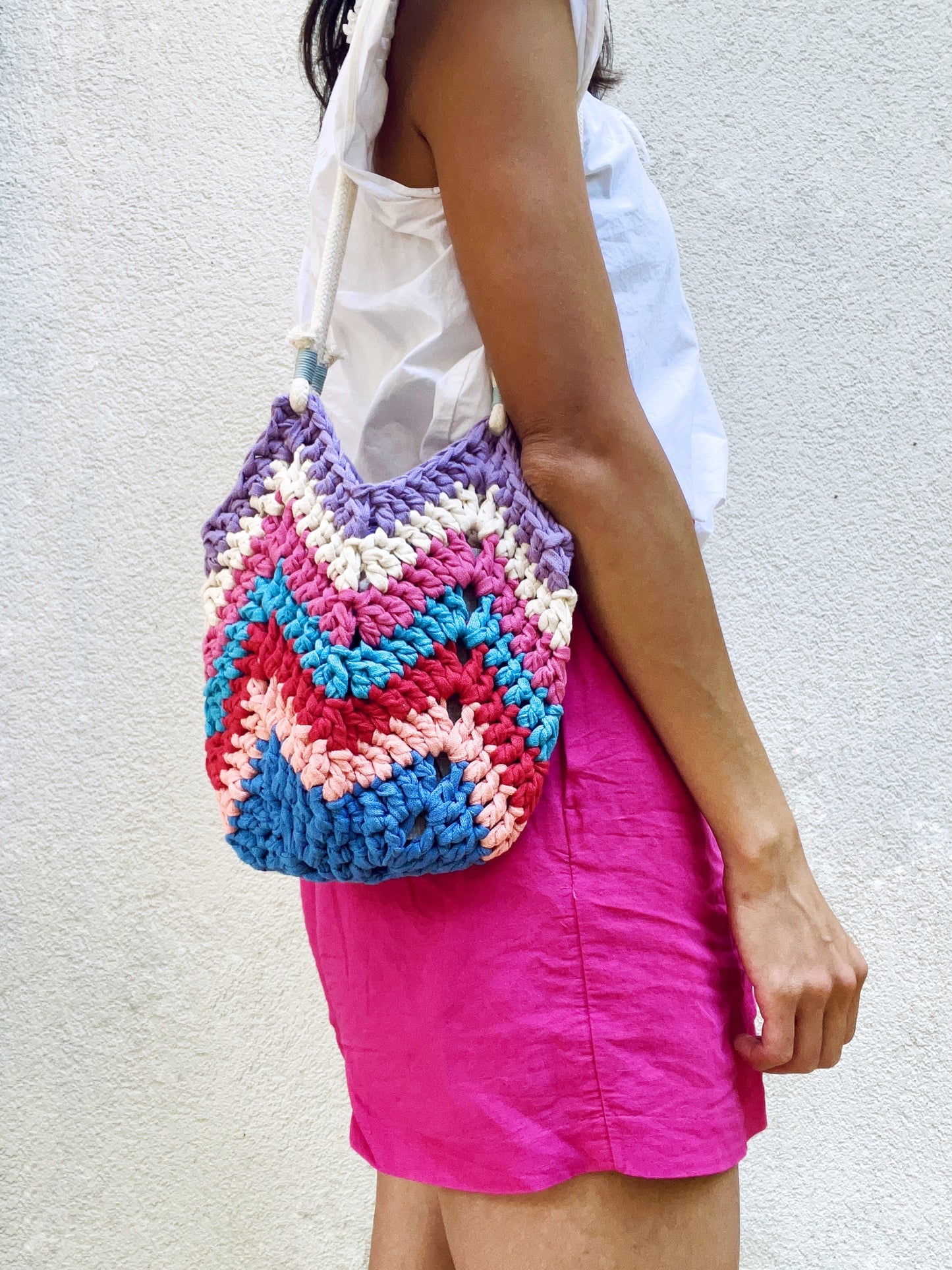 Crochet colourful boho bag