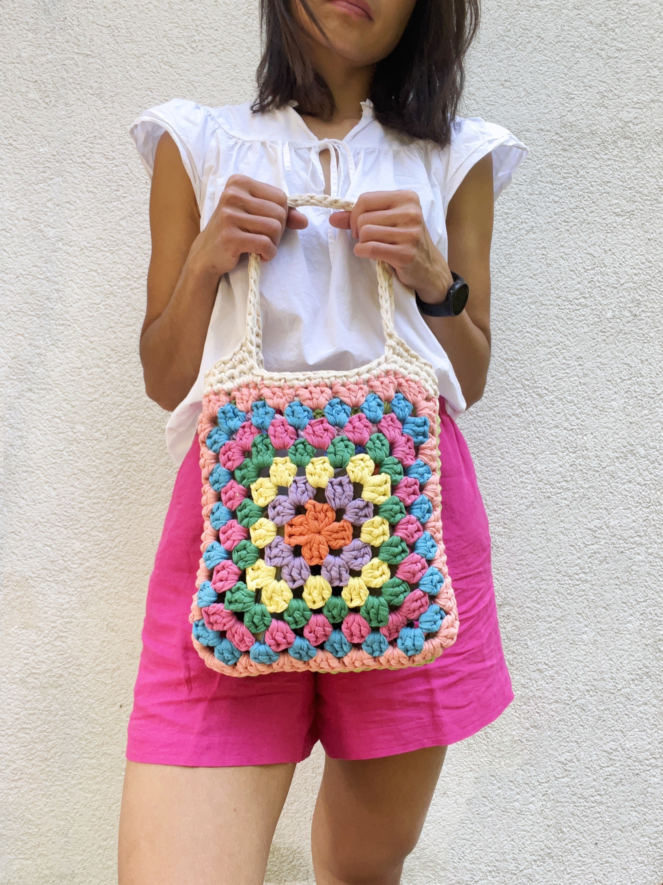 Granny square crochet online tote bag