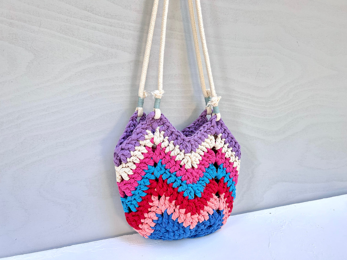 Crochet colourful boho bag