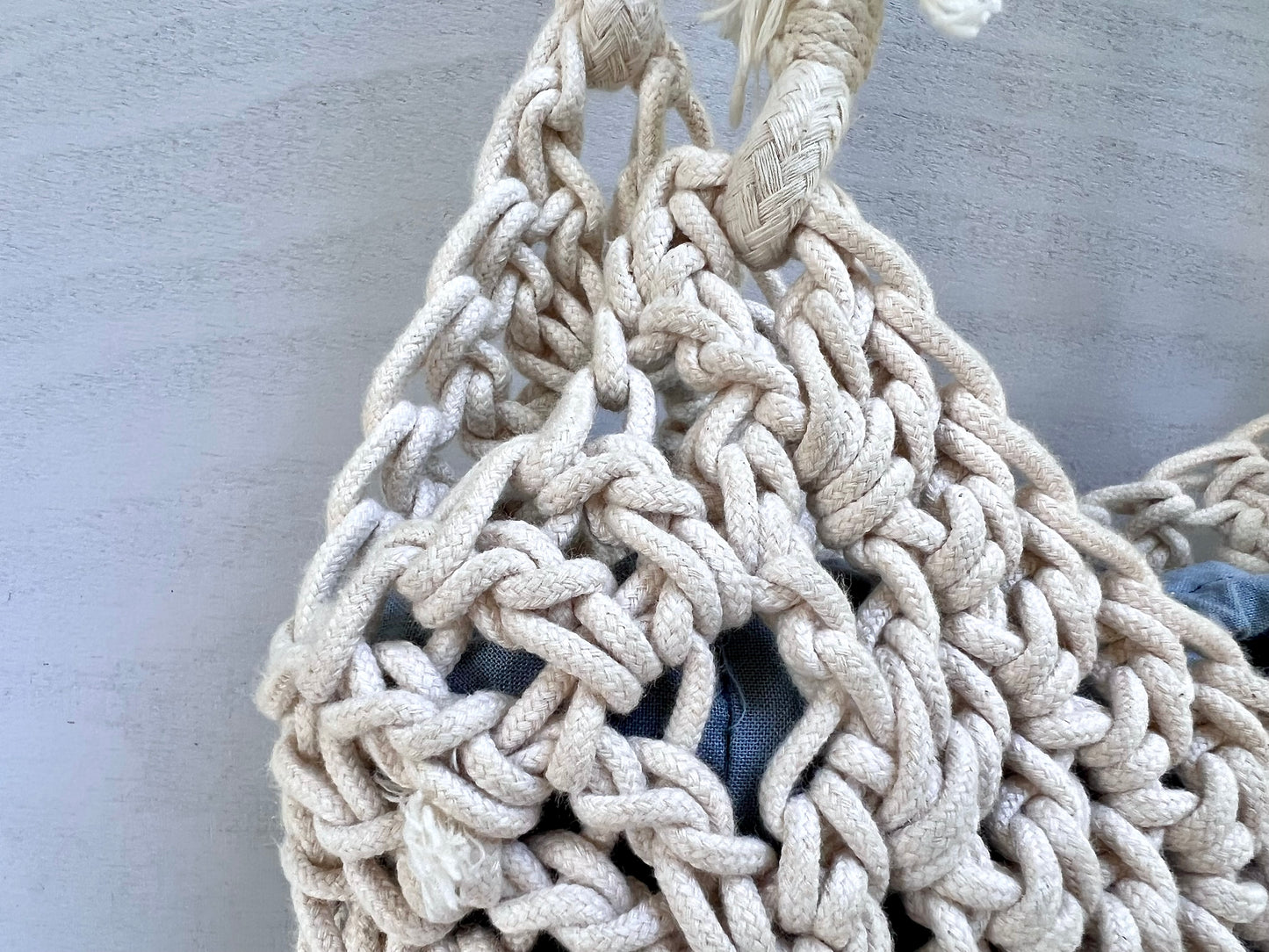 Crocheted boho natural rope purse with adjustable straps