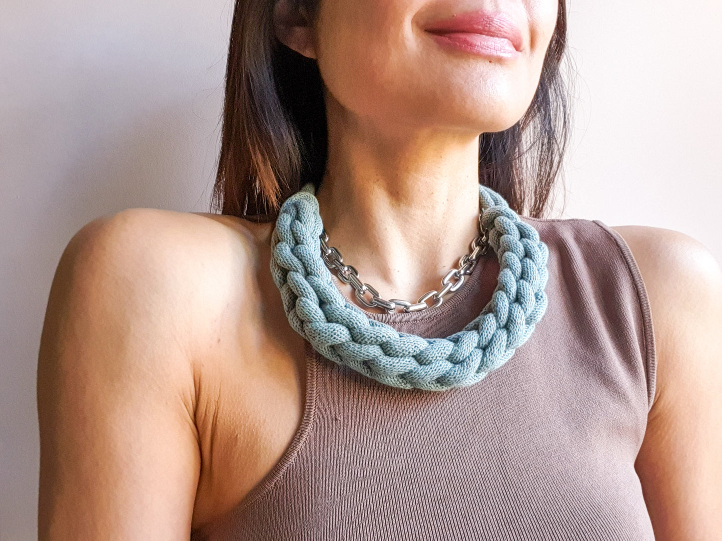 Statement recycled textile necklace BEN in Laurel