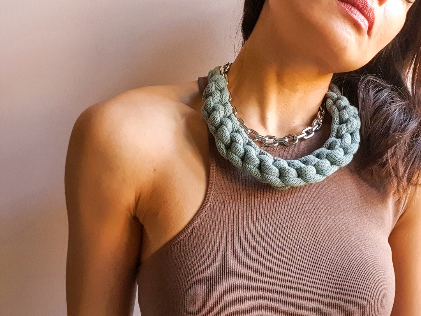 Statement recycled textile necklace BEN in Laurel