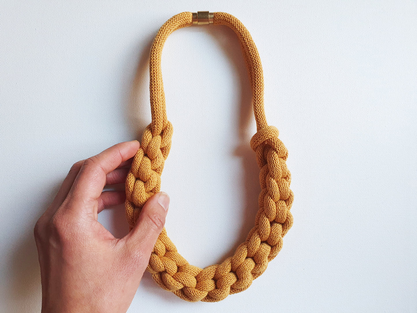 Statement recycled textile necklace BEN in Mustard