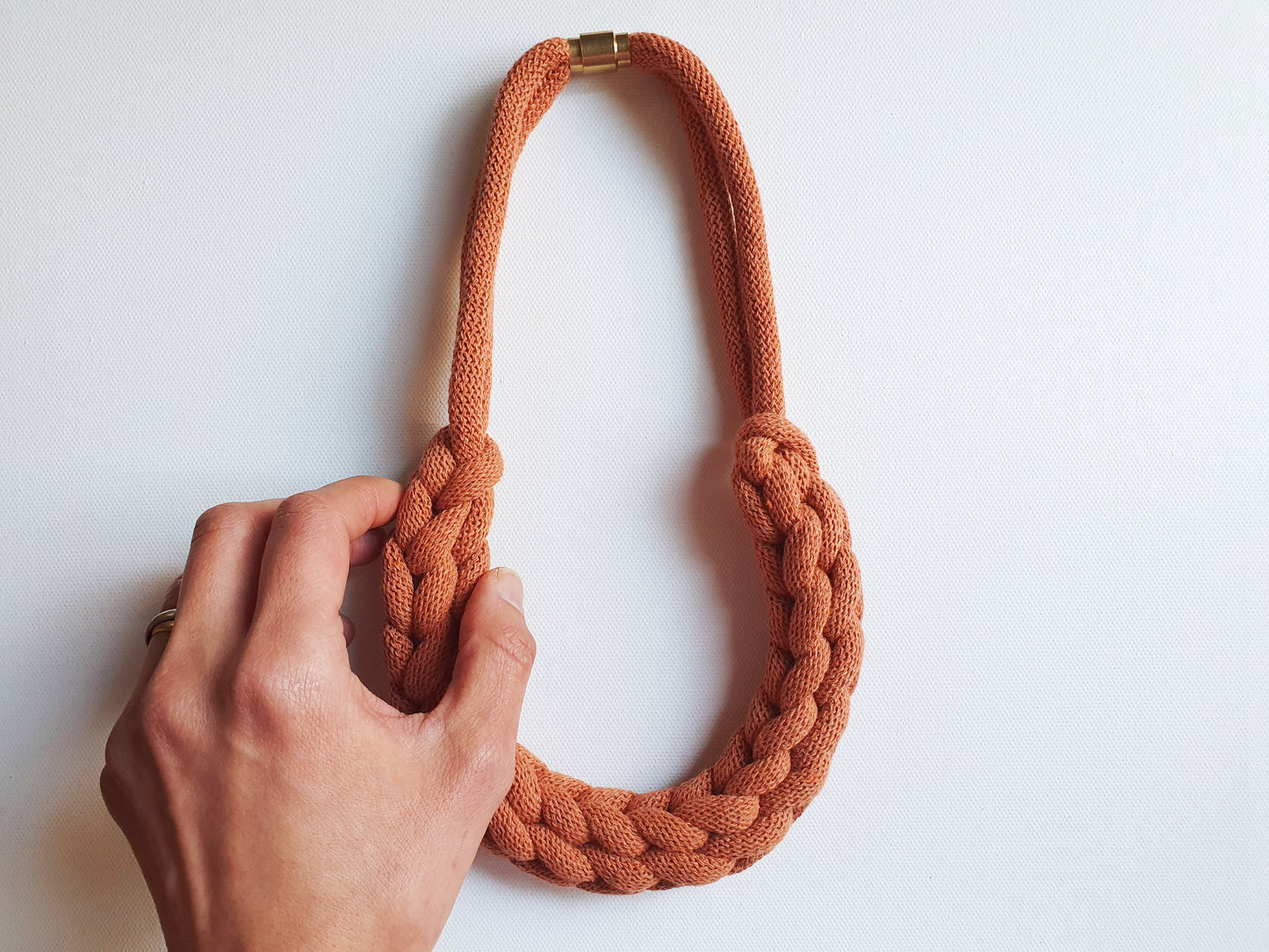 Statement recycled textile necklace BEN in Terracotta