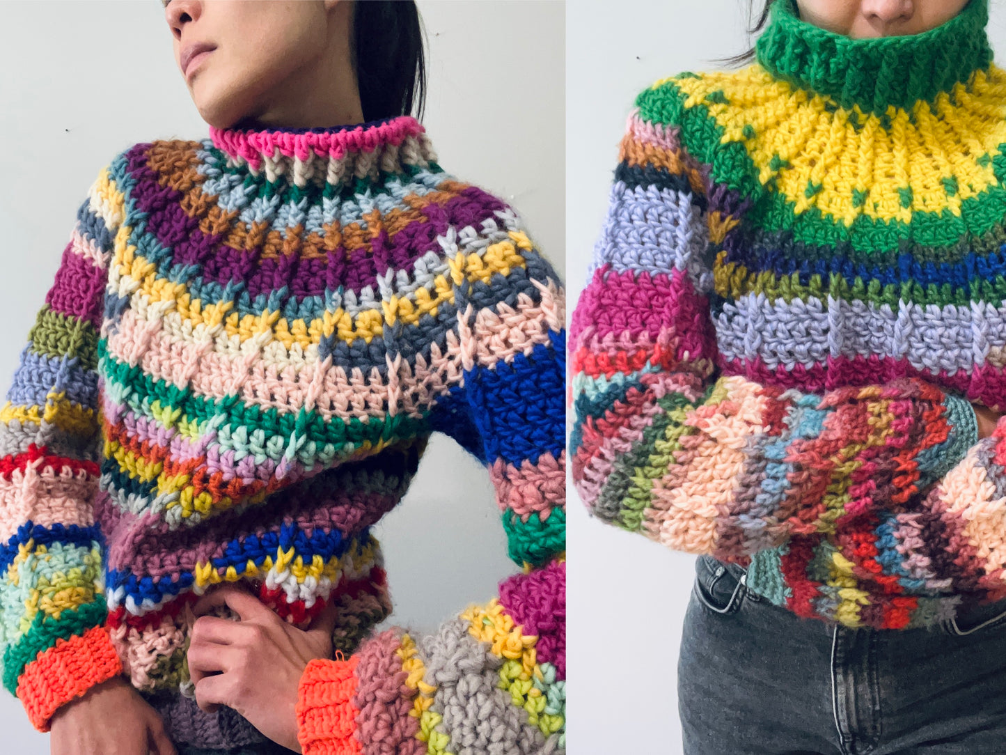 DIY crochet pattern: Ursula scrap yarn Pullover